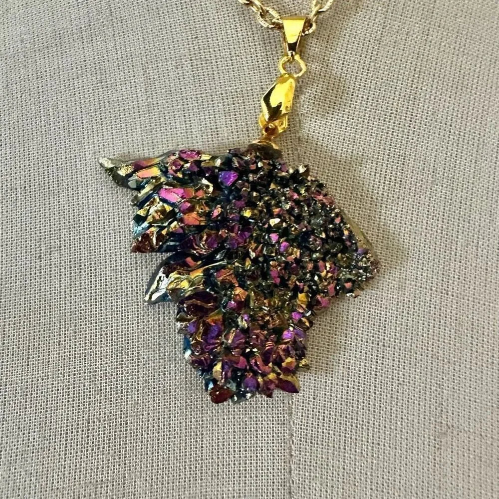 Rainbow Titanium Druzy Crystal Pendant Necklace